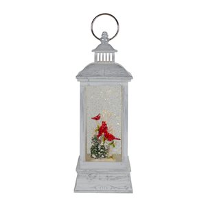 Northlight 11-in White and Brushed Silver Christmas Cardinals Snow Globe Lantern