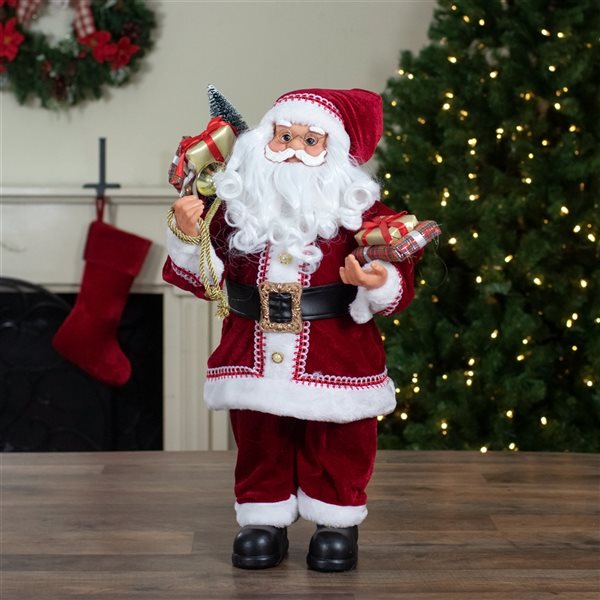 Northlight 2-ft Standing Curly Beard Santa Christmas Figure with Presents