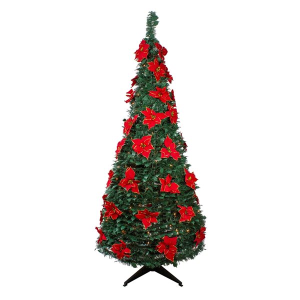 Northlight 6-ft Slim Pre-Lit Artificial Christmas Tree with Warm White Lights and Poinsettia Ornaments