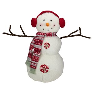 Northlight 21.5-in White and Red Snowflake Sherpa Plush Snowman Christmas Decoration