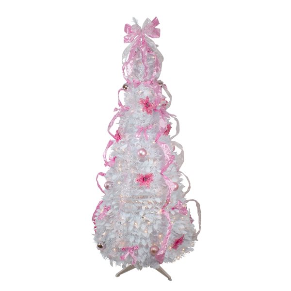 Northlight 6-ft White Artificial Christmas Tree with Warm White Lights and Pink Ornaments