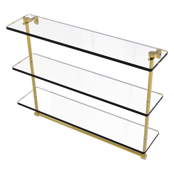 Allied Brass Polished Brass 3-Tier Glass Wall Mount Bathroom Shelf with Integrated Towel Bar