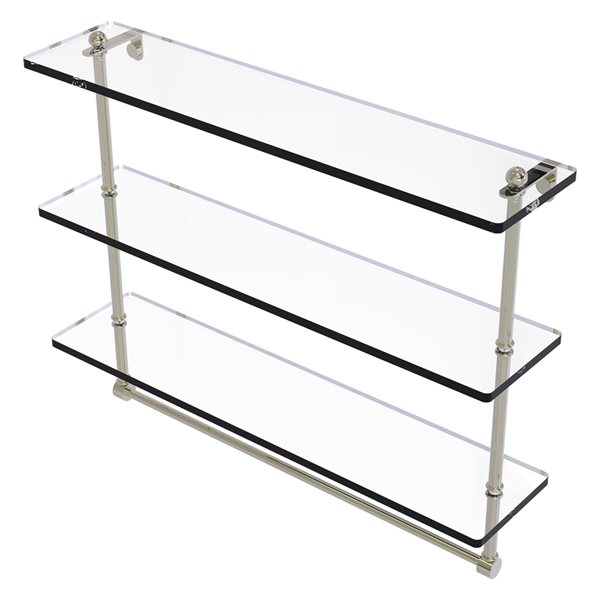 Allied Brass Polished Nickel 3-Tier Wall Mount Glass Bathroom Shelf with Integrated Towel Bar