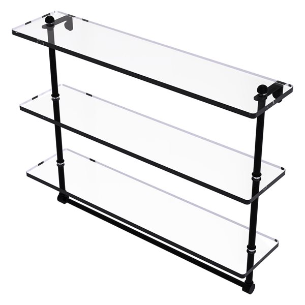 Allied Brass Matte Black 3Tier Wall Mount Glass Bathroom Shelf with