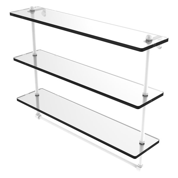 Allied Brass Matte White 3Tier Wall Mount Glass Bathroom Shelf with Integrated Towel Bar RONA