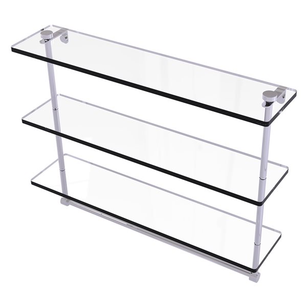 Allied Brass Polished Chrome 3-Tier Glass Wall Mount Bathroom Shelf with Integrated Towel Bar
