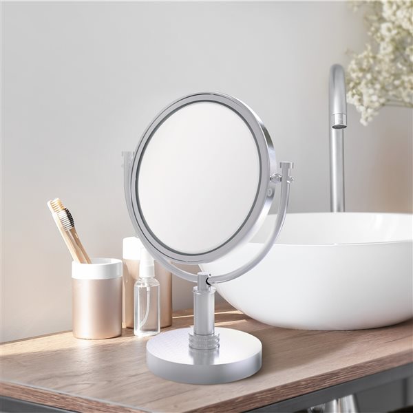 Allied Brass 8-in x 15-in Satin Chrome Double-Sided Countertop Makeup Mirror - 2X Magnification