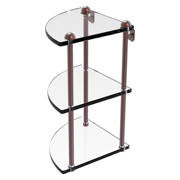 Allied Brass Antique Copper 3-Level Glass Wall-Mounted Bathroom Corner Shelf