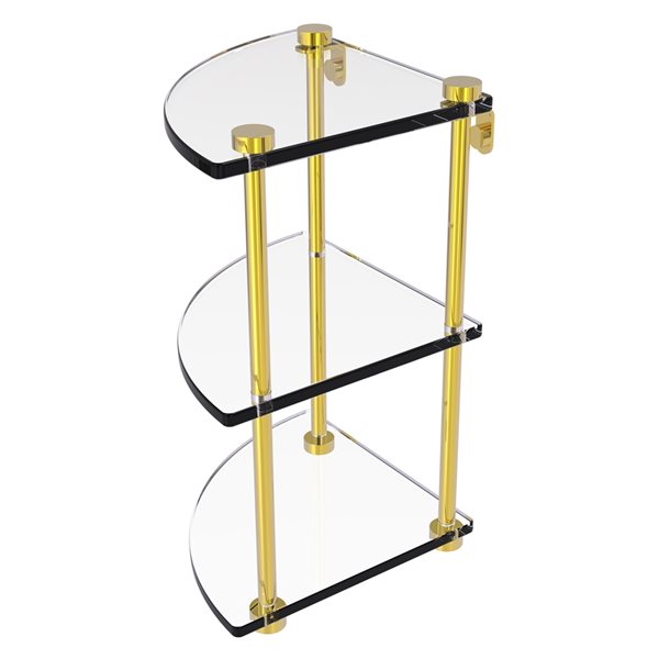 Allied Brass Polished Brass 3-Tier Glass Wall-Mounted Bathroom Corner Shelf