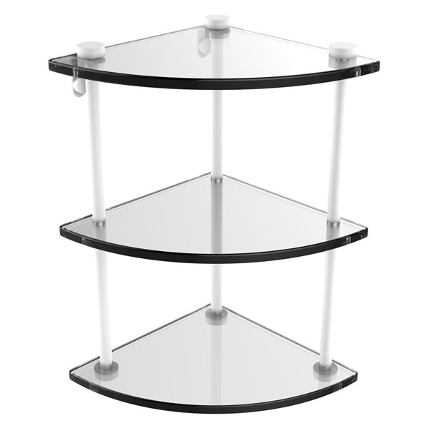 Allied Brass Matte White 3-Tier Glass Wall-Mounted Bathroom Corner Shelf