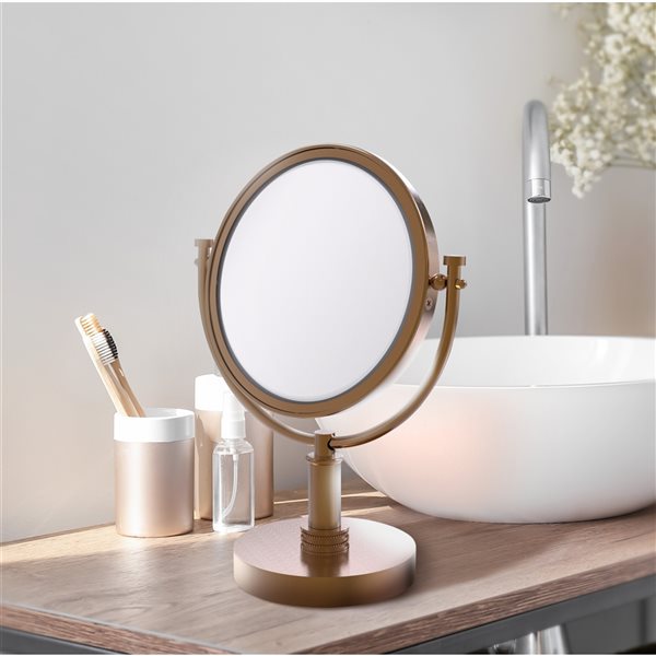 Allied Brass 8-in x 15-in Brushed Bronze Double-Sided Countertop Makeup Mirror - 2X Magnification