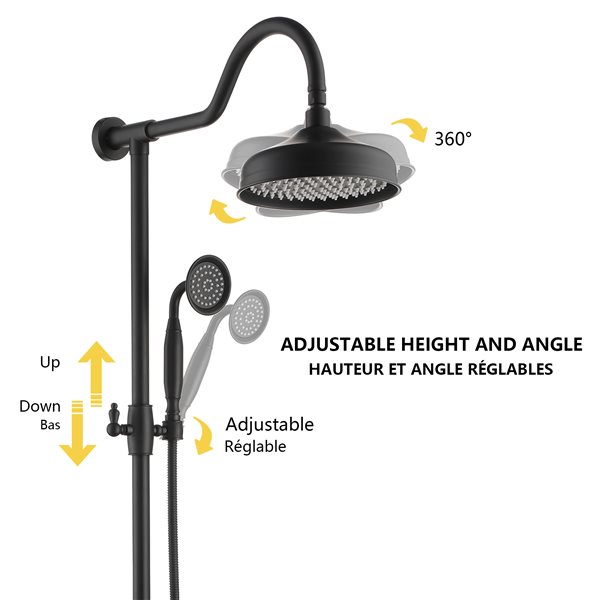 Boyel Living Matte Black 8-in Metal Dual Shower Head with Shower Bar System