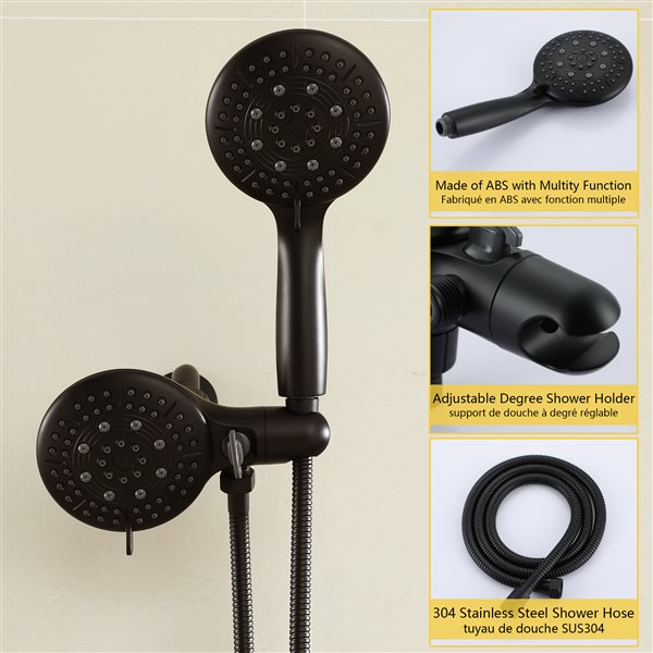 Boyel Living Matte Black 8.3-in Metal Dual Shower Head with Built-in Shower System