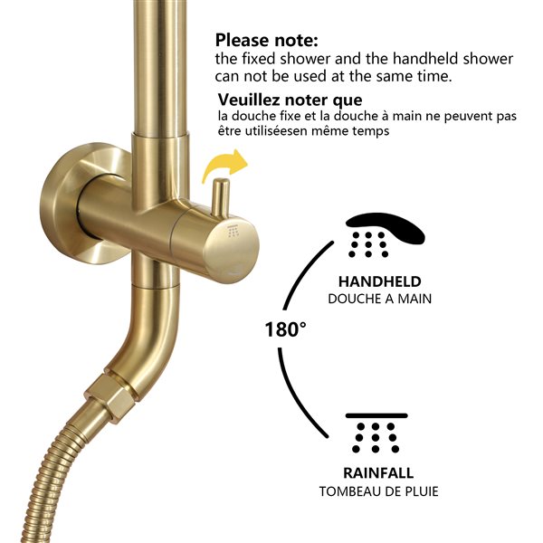 Boyel Living Brushed Gold 8-in Metal Dual Shower Head with Shower Bar System