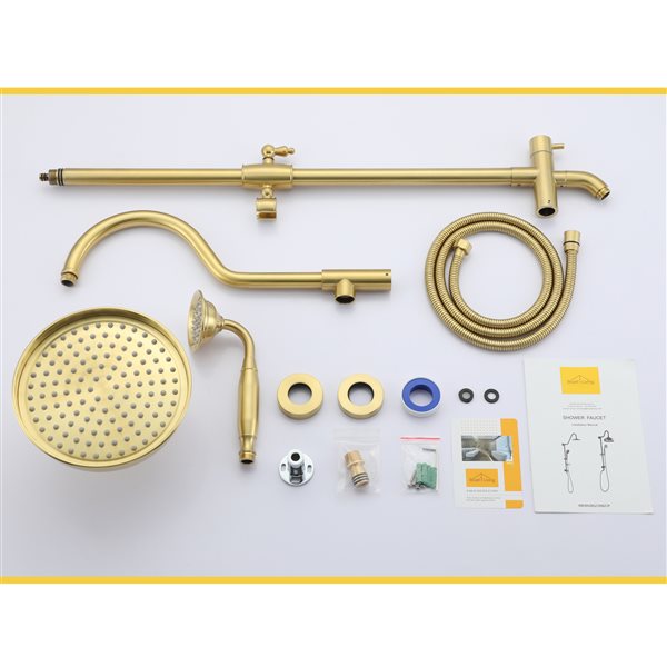 Boyel Living Brushed Gold 8-in Metal Dual Shower Head with Shower Bar System