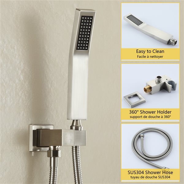 Boyel Living Brushed Nickel 10-in Metal Ceiling Shower Head with 3-Function Built-in Shower System