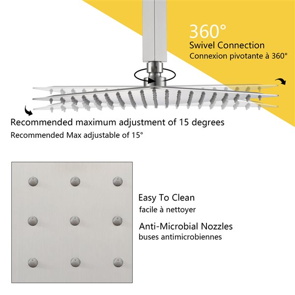 Boyel Living Brushed Nickel 10-in Metal Ceiling Shower Head with 3-Function Built-in Shower System