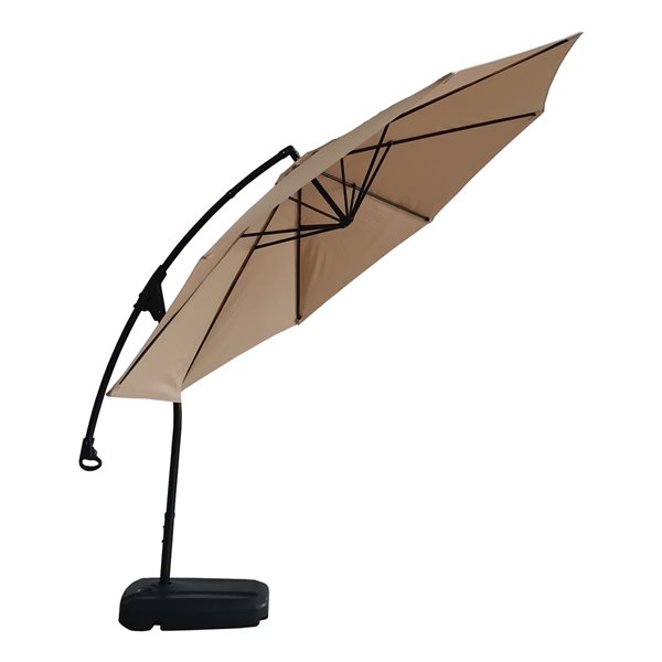 Clihome 11ft Tan Crank Octagon Offset Patio Umbrella with Base