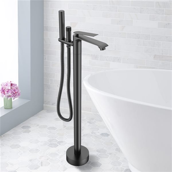 Clihome 1-Handle Freestanding Bathtub Faucet with Hand Shower Included - Matte Black Finish