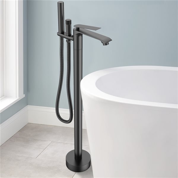 Clihome 1-Handle Freestanding Bathtub Faucet with Hand Shower Included - Matte Black Finish