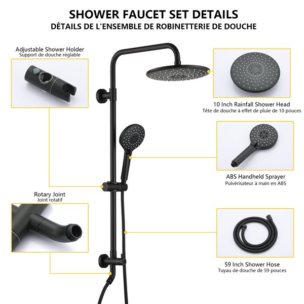 Boyel Living Matte Black 10in Metal Dual Shower Head with Shower Bar
