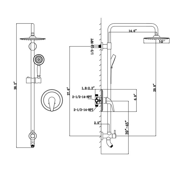 Boyel Living Matte Black 10in Metal Dual Shower Head with Shower Bar