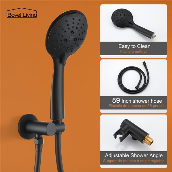 Clihome Matte Black 12-in Metal Shower Head with Built-in Shower System