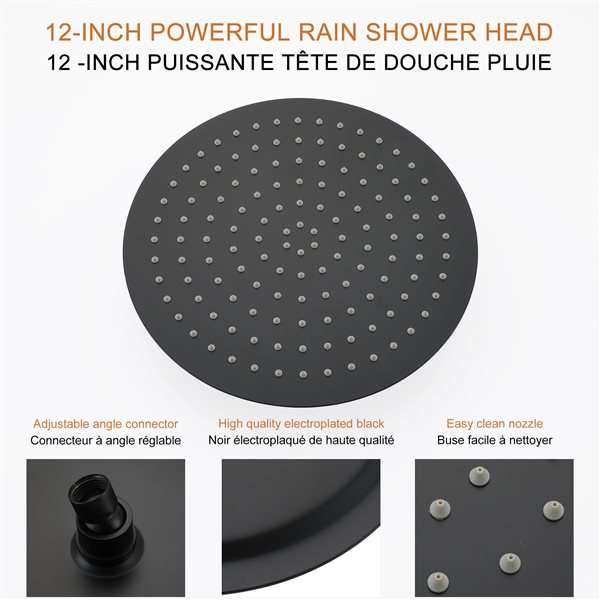 Clihome Matte Black 12-in Metal Shower Head with Built-in Shower System