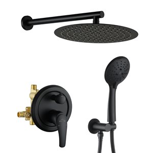 Clihome Matte Black 12-in Metal Shower Head with Built-in Shower System