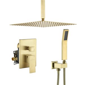 Boyel Living Brushed Gold 16-in Metal Ceiling Shower Head with Built-in Shower System