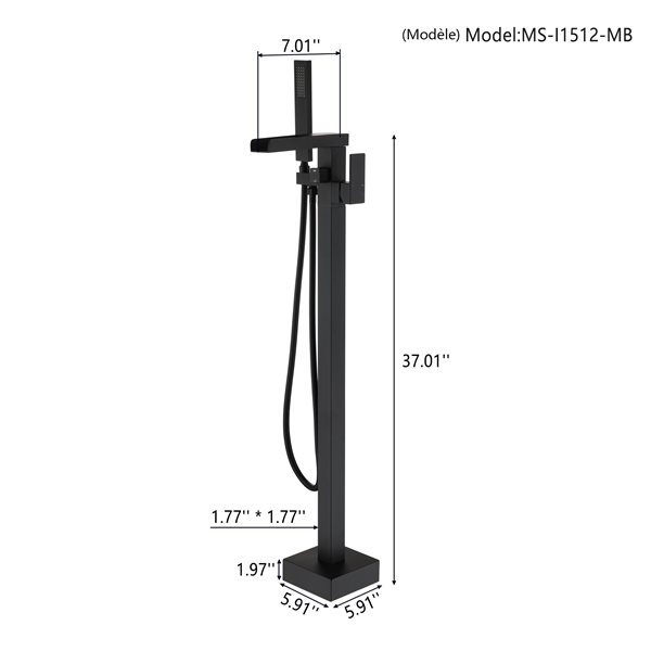 Clihome 1-Handle Freestanding Matte Black Bathtub Faucet with Handheld Shower Included