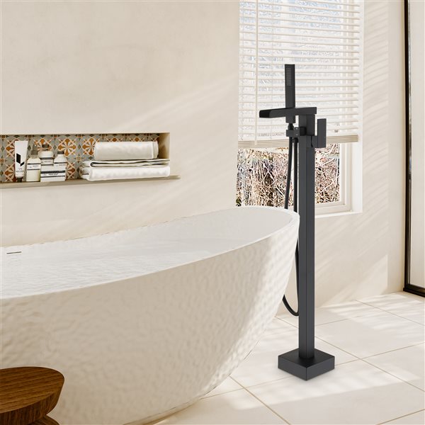 Clihome 1-Handle Freestanding Matte Black Bathtub Faucet with Handheld Shower Included