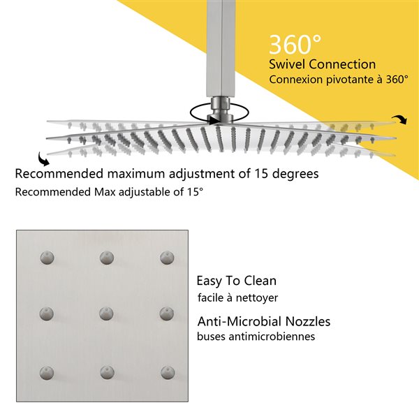 Boyel Living Brushed Nickel 12-in Metal Ceiling Shower Head with Built-in Shower System