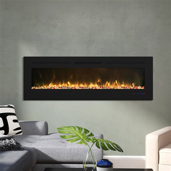 Clihome 60-in W Black LED Built-in and Wall Mount Electric Fireplace