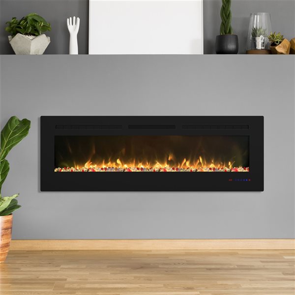 Clihome 60-in W Black LED Built-in and Wall Mount Electric Fireplace