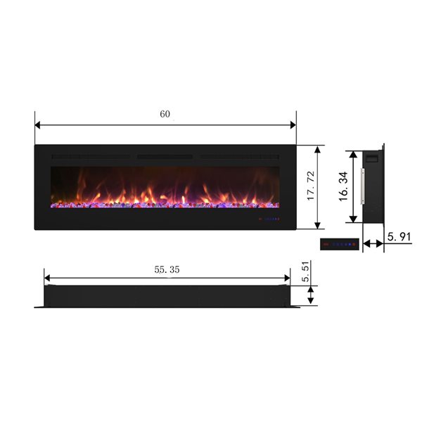 Clihome 60-in W Black LED Built-in and Wall Mount Electric Fireplace