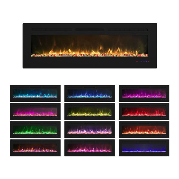 Clihome 60-in W Black LED Built-in and Wall Mount Electric Fireplace