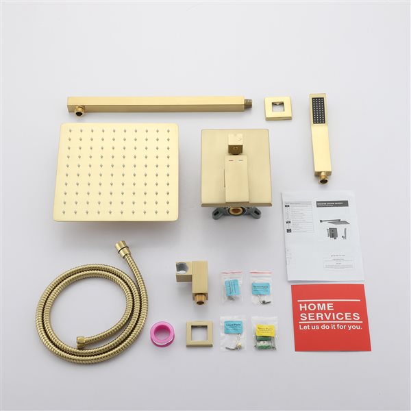 Clihome Brushed Gold 10-in Metal Shower Head with 2-Function Built-in Shower System