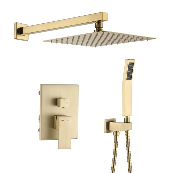 Clihome Brushed Gold 10-in Metal Shower Head with 2-Function Built-in Shower System