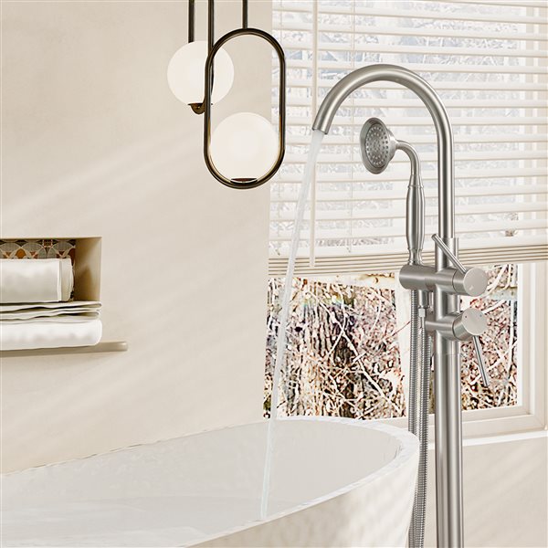 Clihome 2-Handle Freestanding Bathtub Faucet with Hand Shower Included in Brushed Nickel Finish