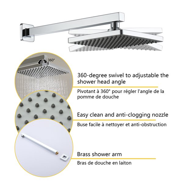 Boyel Living Brushed Chrome 8-in Metal Shower Head with Built-in Shower System