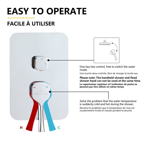 Boyel Living Brushed Chrome 8-in Metal Shower Head with Built-in Shower System