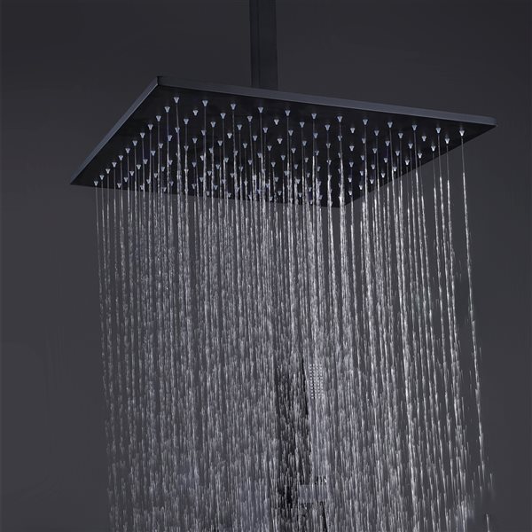 Clihome Matte Black 12-in Solid Brass Shower Head with Thermostatic Built-in Shower System and Side Spray