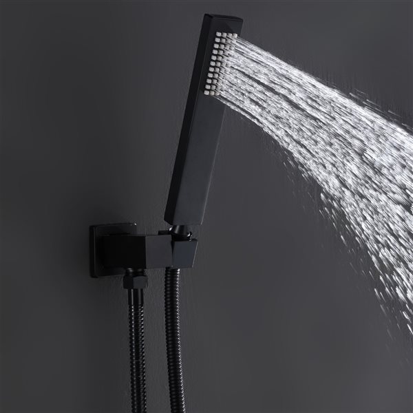 Clihome Matte Black 12-in Solid Brass Shower Head with Thermostatic Built-in Shower System and Side Spray