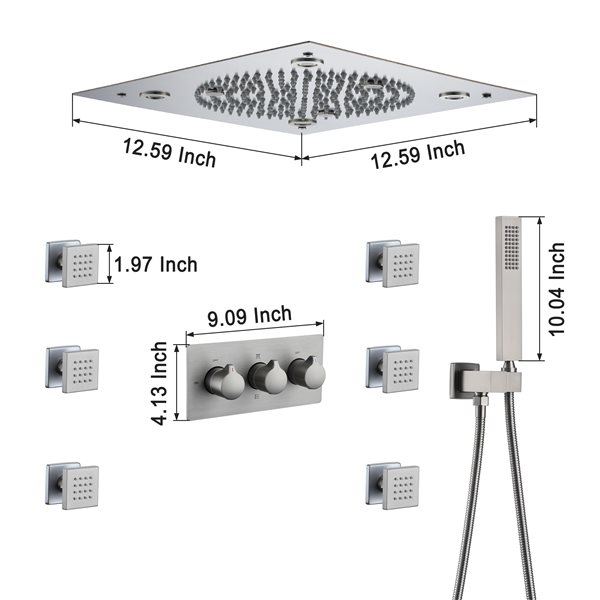 Clihome Brushed Nickel 13-in Solid Brass Shower Head with Built-in Shower System