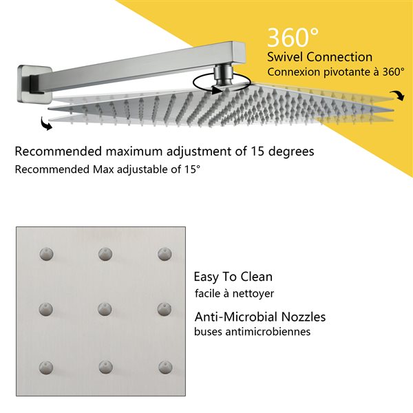 Boyel Living Brushed Nickel 12-in Metal Rain Shower Head with 3-Function Built-in Shower System