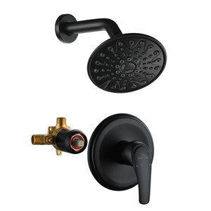 Clihome Matte Black 6-in Metal Fixed Rain Shower Head with Built-in Shower System