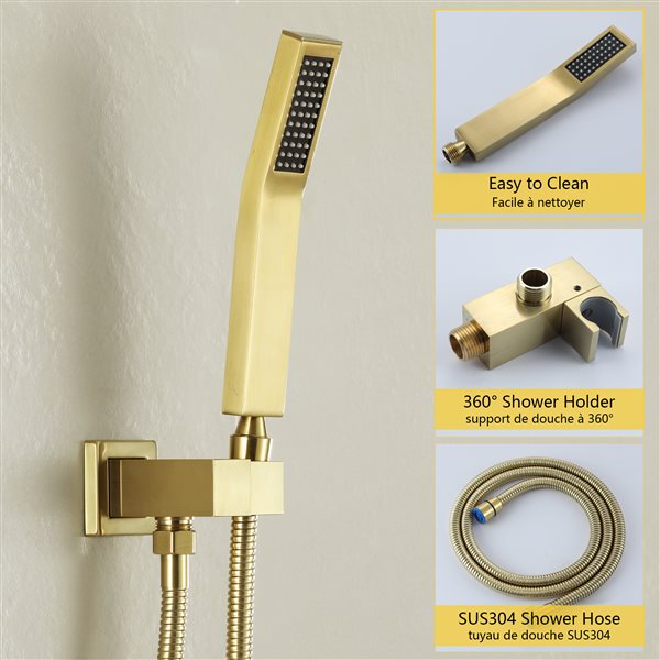 Boyel Living Brushed Gold 12-in Metal Ceiling Shower Head with 3-Function Built-in Shower System