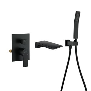 Clihome Matte Black 1-Handle Wall Mount Roman Bathtub Faucet with Handheld Shower Included