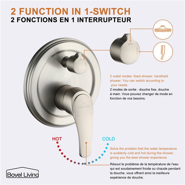 Clihome 12-in Metal Shower Head with Built-in Shower System - Brushed Nickel